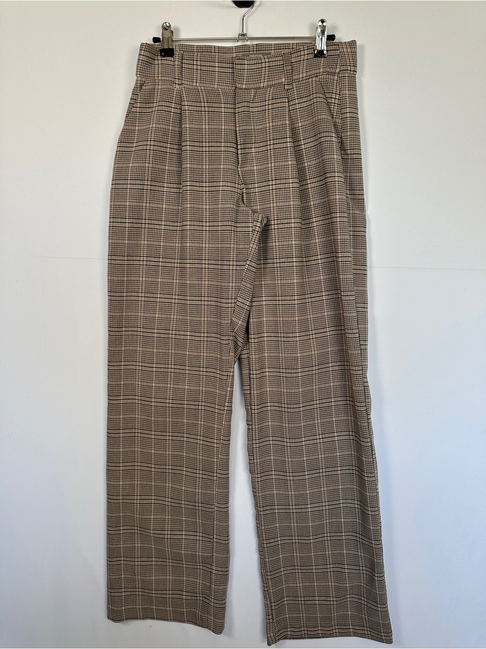 Maurices Tan Charcoal Plaid Wide Leg Trousers Size 6